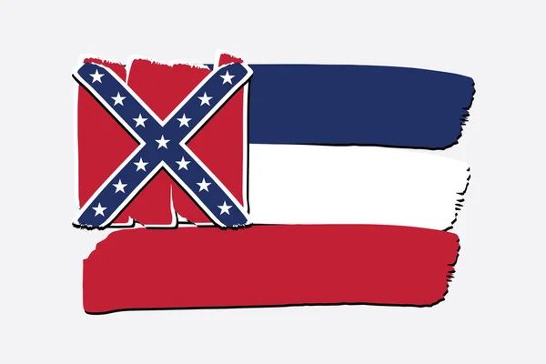 Bandera Del Estado Mississippi Con Líneas Dibujadas Mano Color Formato — Vector de stock