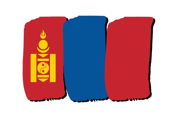 Mongolei Flagge Mit Farbigen Handgezeichneten Linien Vektorformat — Stockvektor