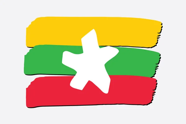 Bandeira Mianmar Com Linhas Desenhadas Mão Coloridas Formato Vetorial — Vetor de Stock