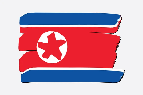 Drapeau Corée Nord Avec Des Lignes Dessinées Main Colorées Format — Image vectorielle