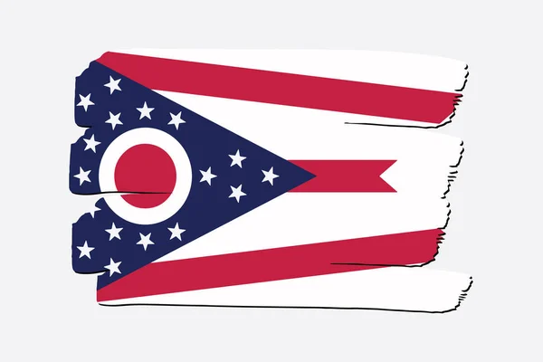 Ohio State Flagga Med Färgade Handritade Linjer Vektorformat — Stock vektor