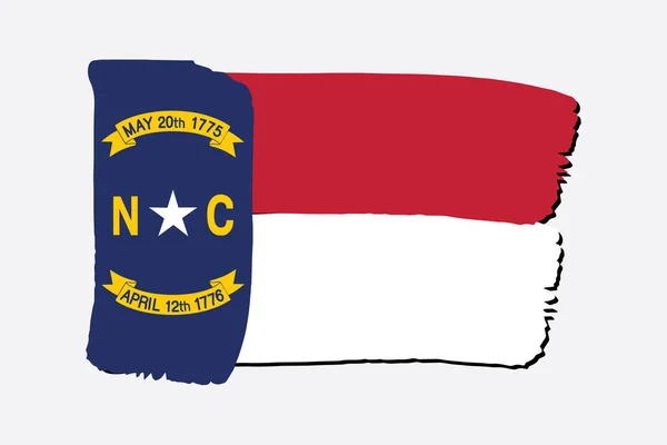 Bandeira Estado Carolina Norte Com Linhas Desenhadas Mão Coloridas Formato — Vetor de Stock