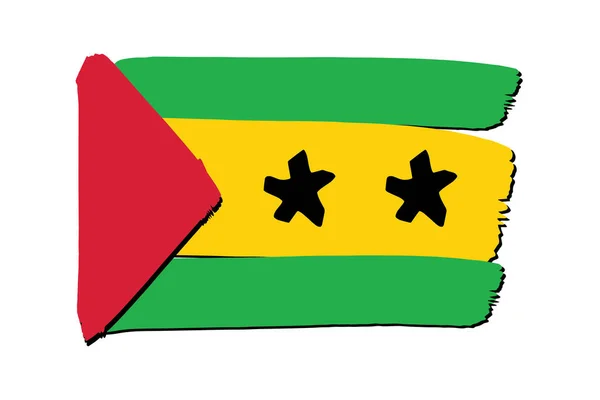 Флаг Сан Томе Принсипи Цветными Ручными Линиями Векторном Формате — стоковый вектор