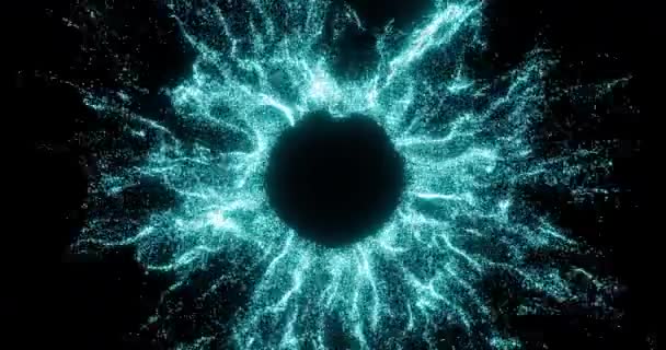 円は粒子からなるエネルギー集合で放射する 透明な背景に抽象的なリングで輝くプラズマと炎の明るい輝き — ストック動画