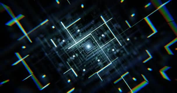 Antecedentes Tecnológicos Abstractos Movimiento Partículas Brillo Espacio Cibernético Lazo Sin — Vídeos de Stock