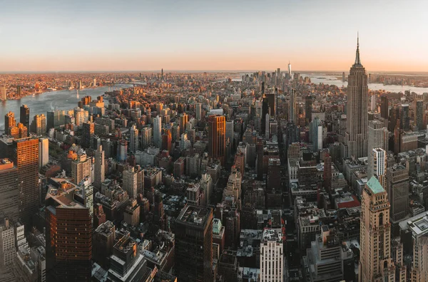 Vista Aérea Midtown Centro Ciudad Nueva York Suave Amanecer Luz — Foto de Stock
