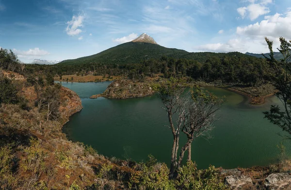 Όμορφο Τοπίο Της Laguna Verde Lenga Δάσος Βουνά Tierra Del — Φωτογραφία Αρχείου