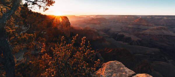 Grand Canyon South Rim, Sunset, Powell Point, Arizona, USA. Travel and outdoor concept
