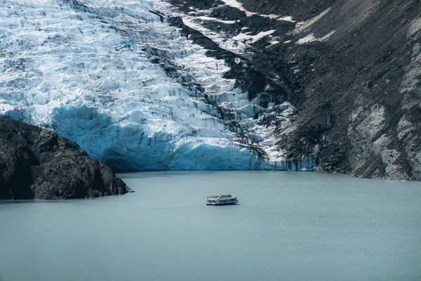 Вид Ледник Портаж Горах Чугач Озеро Портаж Заднем Плане Розовый — стоковое фото