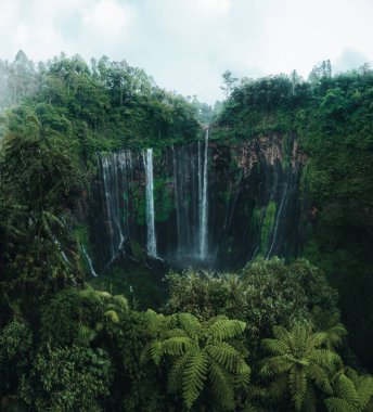 Şelale 'nin insansız hava aracı görüntüsü - Tumpak Sewu, Java. Endonezya 'da. Asya.