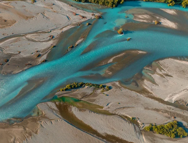 Aerial Drone View Braided River Glacial Meltwater Blue New Zealand — Stock Photo, Image