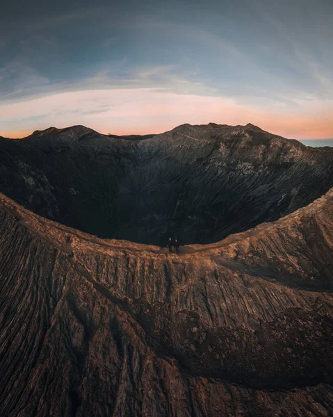 Flygdrönare Utsikt Över Bromo Krater Mountain East Java Indonesien Man — Stockfoto
