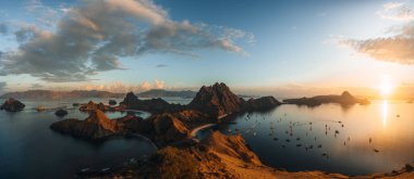 Top aerial drone view of Padar Island in a morning before sunrise, Komodo Island National Park, Labuan Bajo, Flores, Indonesia. Photo taken in Indonesia. clipart