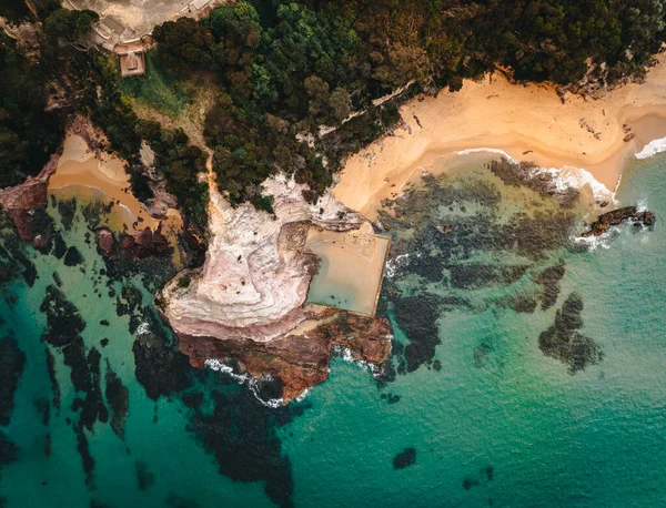 Vue Aérienne Par Drone Aslings Beach Rock Pool Eden Nouvelle — Photo