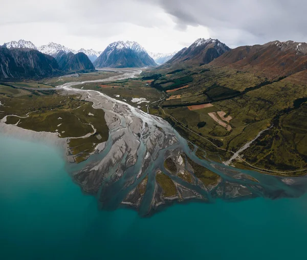 Новая Зеландия Вид Хребет Бен Охау Озеро Охау Высоты Беспилотника — стоковое фото