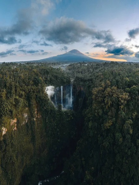 Blick Von Oben Atemberaubende Luftaufnahme Der Tumpak Sewu Wasserfälle Auch — Stockfoto