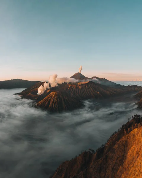 Vedere Aeriană Craterului Bromo Mountain Java Est Indonezia Picioare Marginea — Fotografie, imagine de stoc