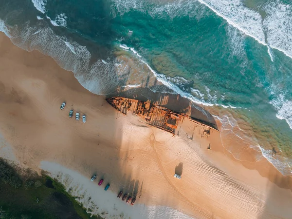 High Angle Aerial Birds Eye Drone View Maheno Shipwreck Seventy — Stock Photo, Image
