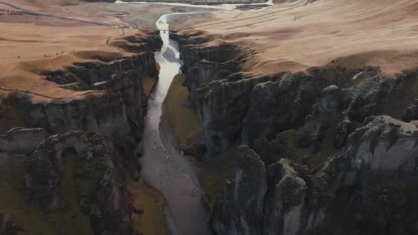 Drone Aérien Canyon Fjadrargljufur Islande Vue Imprenable Sur Canyon Fluvial — Video