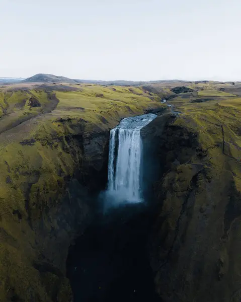 Iceland Aerial View Skogafoss Waterfall Landscape Iceland Air Famous Place — Stock Photo, Image
