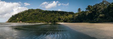 Daintree Cape sıkıntı - Queensland Avustralya kıyılarında güneşli kumsalda görünümünü.
