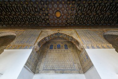 Seville, Spain - Dec 8, 2021: The Royal Alcazar of Seville in Spain. It is the oldest royal palace still in use in Europe.