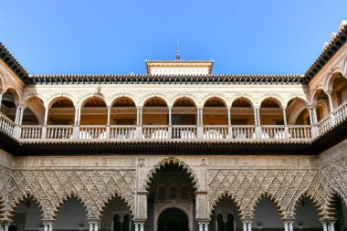 Seville, Spain - Dec 8, 2021: The Royal Alcazar of Seville in Spain. It is the oldest royal palace still in use in Europe.