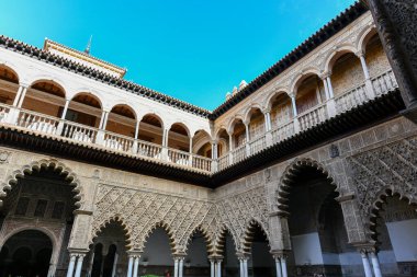 Seville, Spain - Dec 8, 2021: The Royal Alcazar of Seville in Spain. It is the oldest royal palace still in use in Europe.