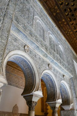 Seville, Spain - Dec 8, 2021: The Royal Alcazar of Seville in Spain. It is the oldest royal palace still in use in Europe.