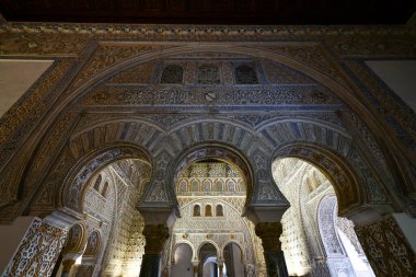Seville, Spain - Dec 8, 2021: The Royal Alcazar of Seville in Spain. It is the oldest royal palace still in use in Europe.
