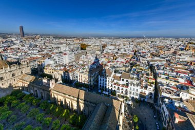 Seville city skyline as seen from the Giralda by the Cathedral of Seville, Spain.