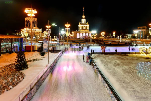 stock image Moscow, Russia - Jan 16, 2022: Ice rink at VDNKH park in Moscow, popular landmark. Largest ice rink in Europe.
