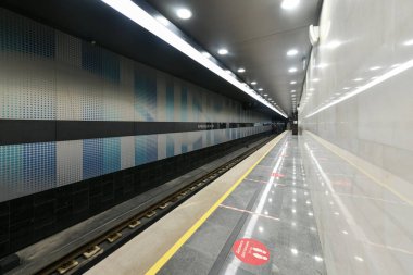 Moskova, Rusya - 26 Ocak 2023: Moskova, Rusya 'daki Puşkinskaya Metro İstasyonu.