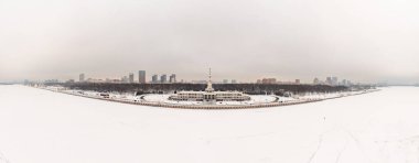 Moskova, Rusya 'daki Kuzey nehir terminalinin havadan görüntüsü. Terminal 1937 'de inşa edildi..