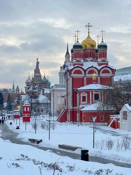 Церковь Святого Георгия Победоносца Псковской Горе Москве Зимой — стоковое фото