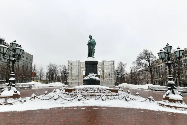 stock image Moscow, Russia - Jan 23, 2022: Pushkinskaya square with the monument to Pushkin