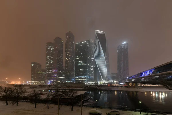 Noční Panorama Moskevských Budov Zimním Večeru Moskvě Rusko — Stock fotografie