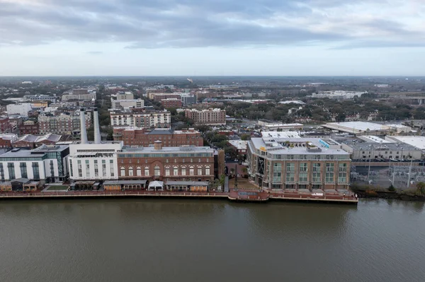 Aerial View Savannah City Skyline Sunny Day View Savannah River — Stock Photo, Image