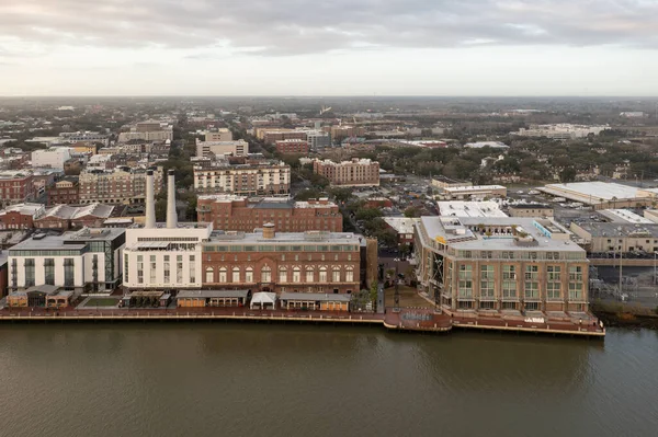 Luftaufnahme Der Skyline Der Stadt Savannah Einem Sonnigen Tag Blick — Stockfoto