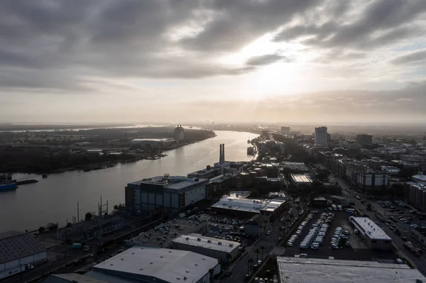 Aerial View Savannah City Skyline Sunny Day View Savannah River — Stock Photo, Image