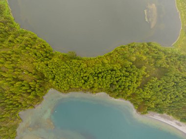 Sao Miguel Adası, Azores, Portekiz 'deki Lagoa do Fogo Gölü' nün güzel panoramik manzarası..