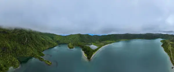 Воздушный Панорамный Вид Озеро Лагоа Фогу Острове Сао Фьюэл Азорские — стоковое фото