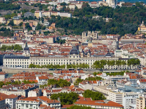 Aerial view of Le Grand Hotel Dieu - the Grand Hotel of Lyon, France. In 2019, a hotel opened in the renovated building.
