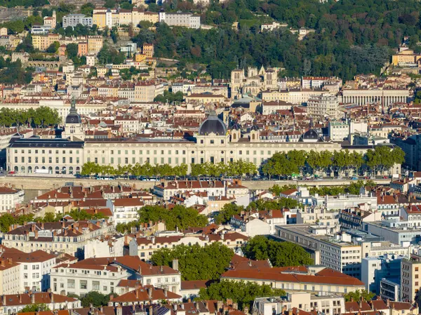 Aerial view of Le Grand Hotel Dieu - the Grand Hotel of Lyon, France. In 2019, a hotel opened in the renovated building.