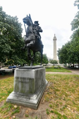 Baltimore 'daki Mount Vernon Place' de bulunan John Eager Howard heykeli. Tarihi bir figür. Amerikan Devrimi.