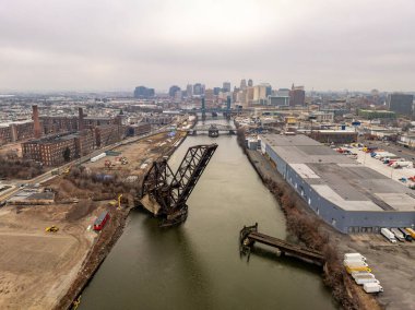 Aerial of Newark, NJ and NX Bridge over the Passaic River. clipart