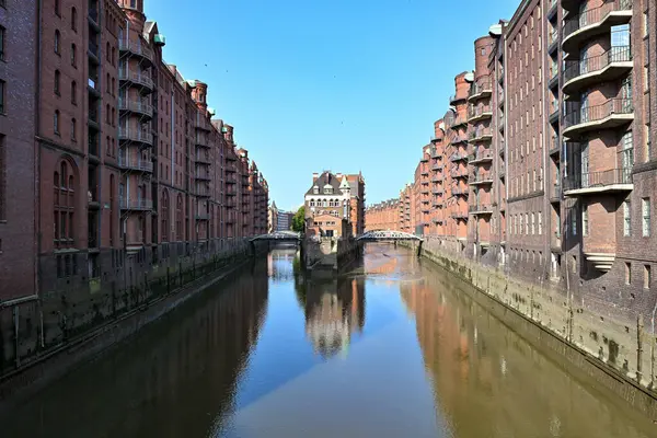 stock image View of famous Hamburg Speicherstadt warehouse district on a sunny day in summer, Hamburg, Germany