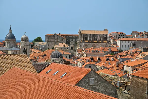 stock image Aerial view of the Old City and its orange rooftops of Dubrovnik in Croatia.