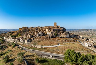 Aerial view of the abandoned village of Craco, Basilicata region, Italy. clipart