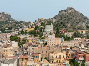 Taormina Sicilya, İtalya güzel yaz günü'hava panoramik